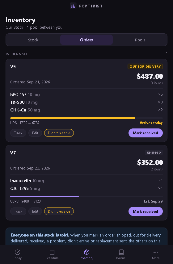 Orders: carrier, tracking and what arrived